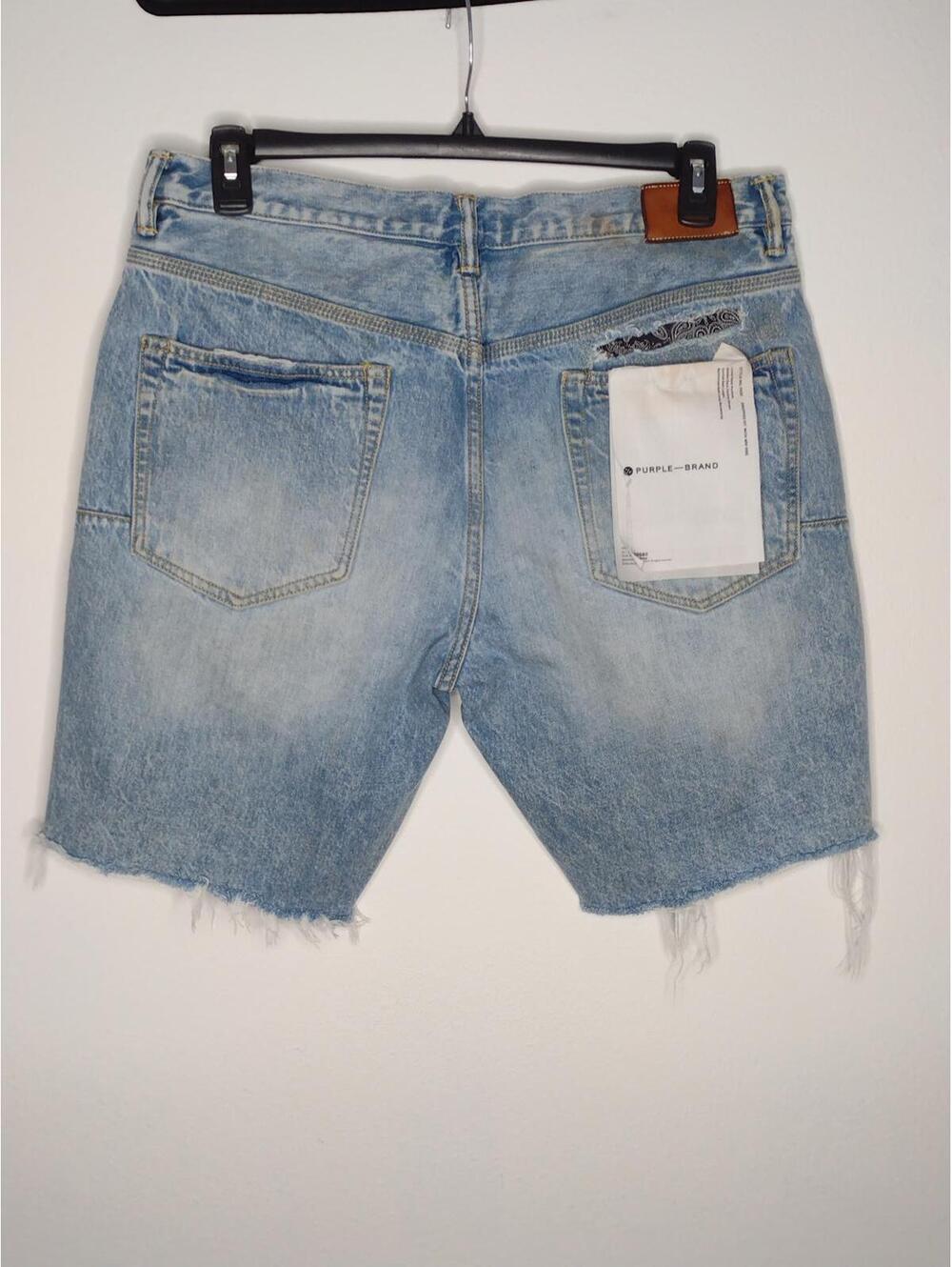 Preloved Purple Brand Men's P020 Bandana Patchwork Indigo Jean Shorts Size 36 - Picture 5 of 10